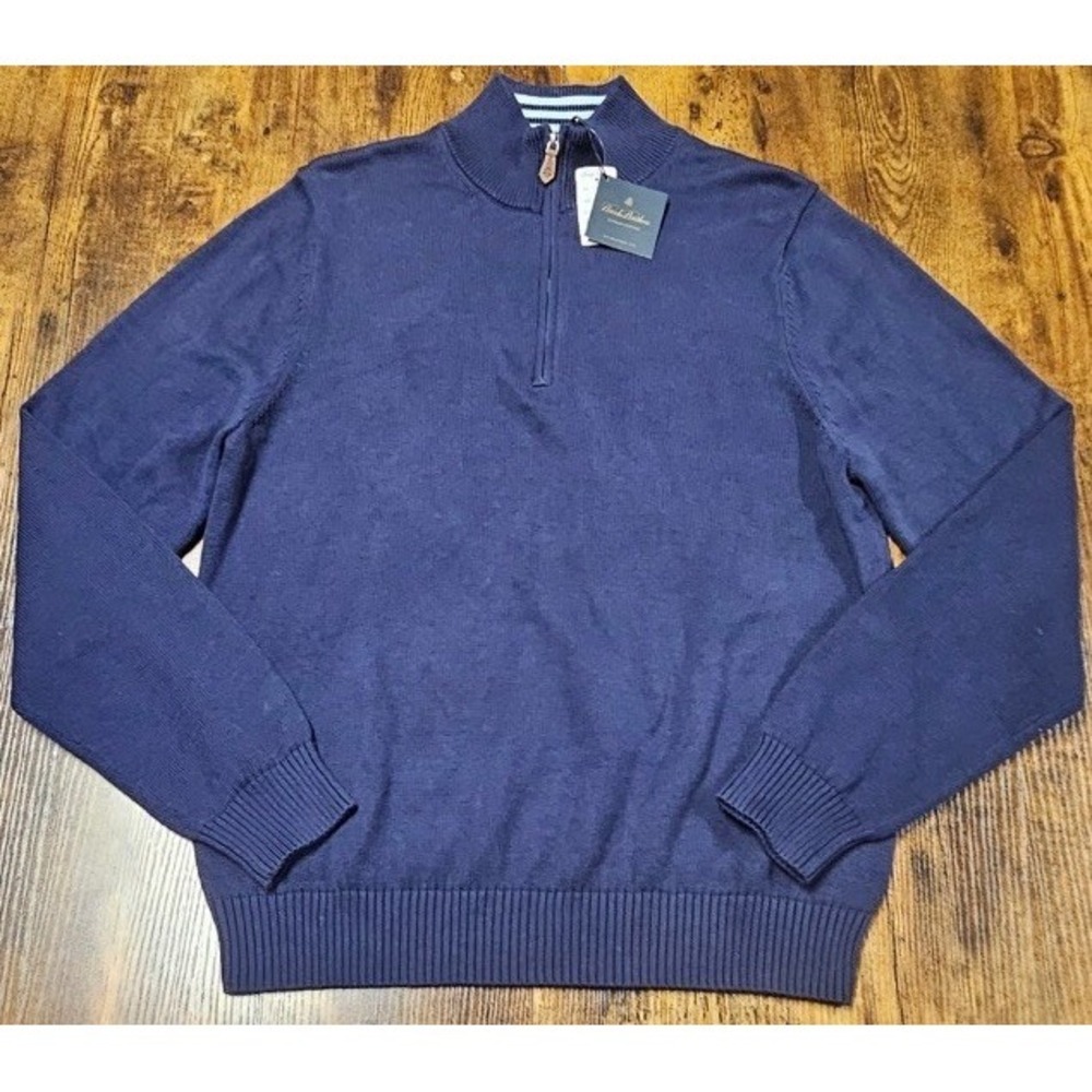 Brooks Brothers 100% Supima Cotton 1/4 Zip Sweater Men's Medium Navy Blue NWT